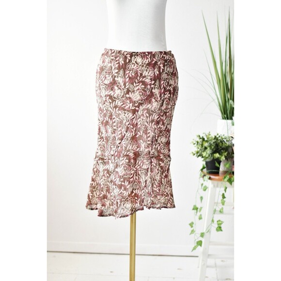 Fashion Bug Dresses & Skirts - Fashion Bug Midi Skirt Woman's M Pink Floral Bias Cut Slit Fall Spring VTG 90s